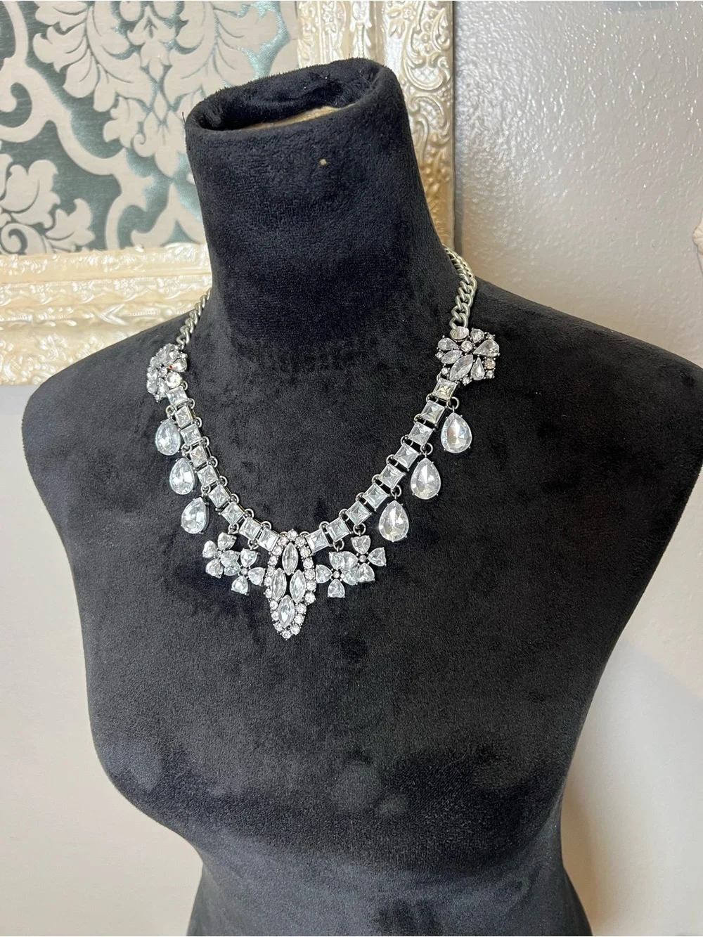 Silver Crystal Statement Necklace - Women Jewelry